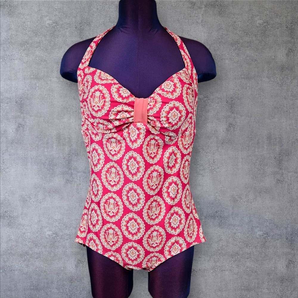 Boden Sorrento Medallion Pink‎ & Orange One Piece Swimsuit Size 14 Women's N83